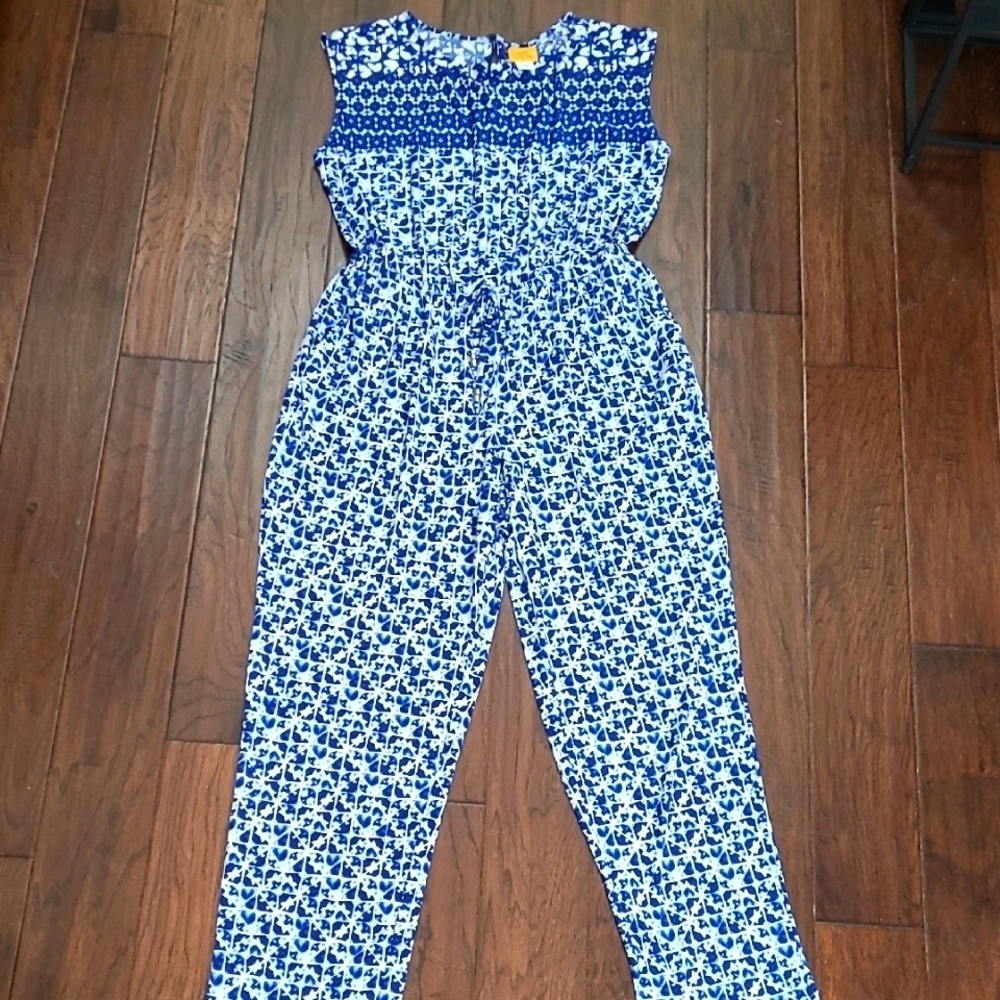 Ruby Rd Blue Geometric Sleeveless Jumpsuit size Large